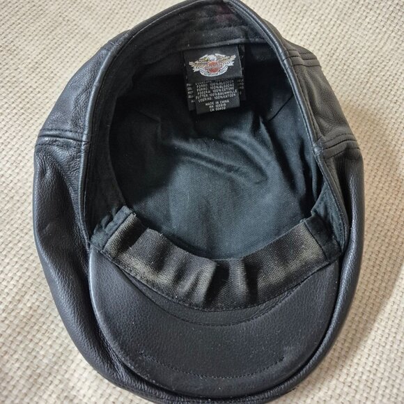 Harley Davidson Bar & Shield Vector Logo 2005 Leather Cabbie/Newsboy Cap Black M - Picture 7 of 11